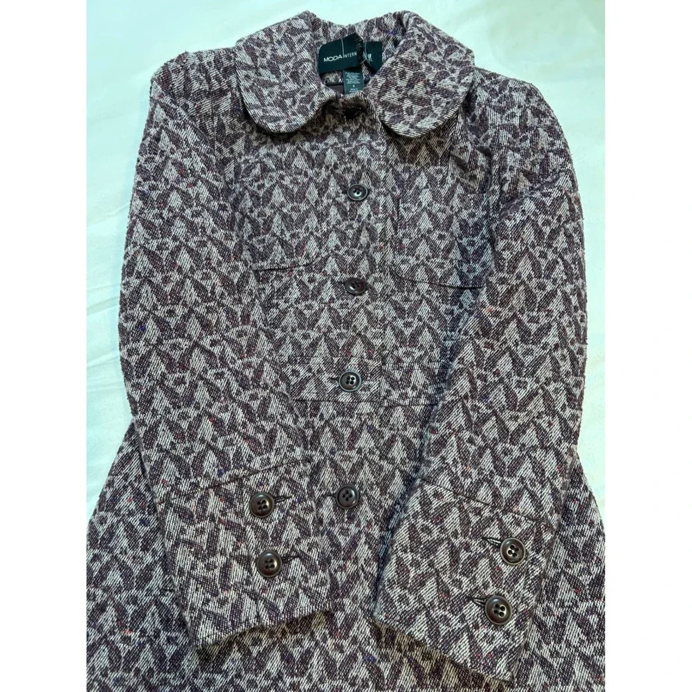 Victoria's Secret Moda Purple Unique Y2K Geometric Wool Blend Button Trench S6